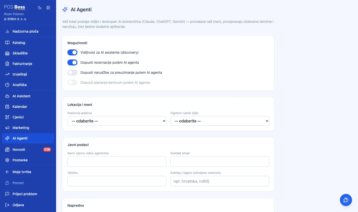 Postavke AI Agent Commercea u Manageru