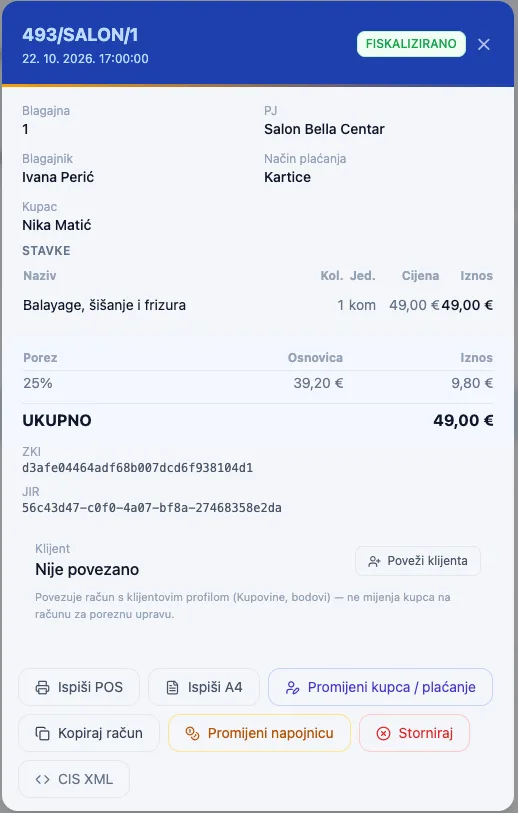 F1 račun s JIR-om i ZKI-jem nakon fiskalizacije