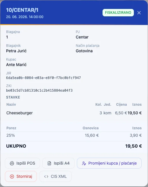 F1 račun s JIR-om i ZKI-jem nakon fiskalizacije