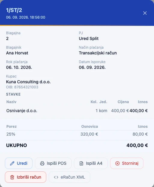 F2 eRačun s JIR-om i statusom slanja