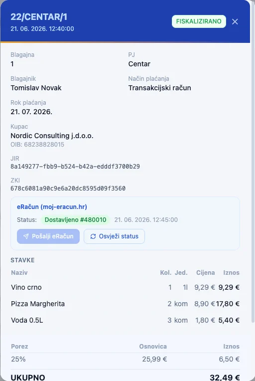 F2 eRačun s JIR-om i statusom slanja