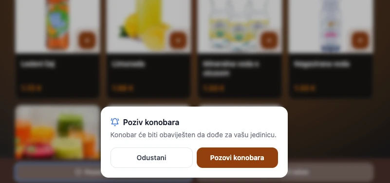 Guest calling the server from the digital menu