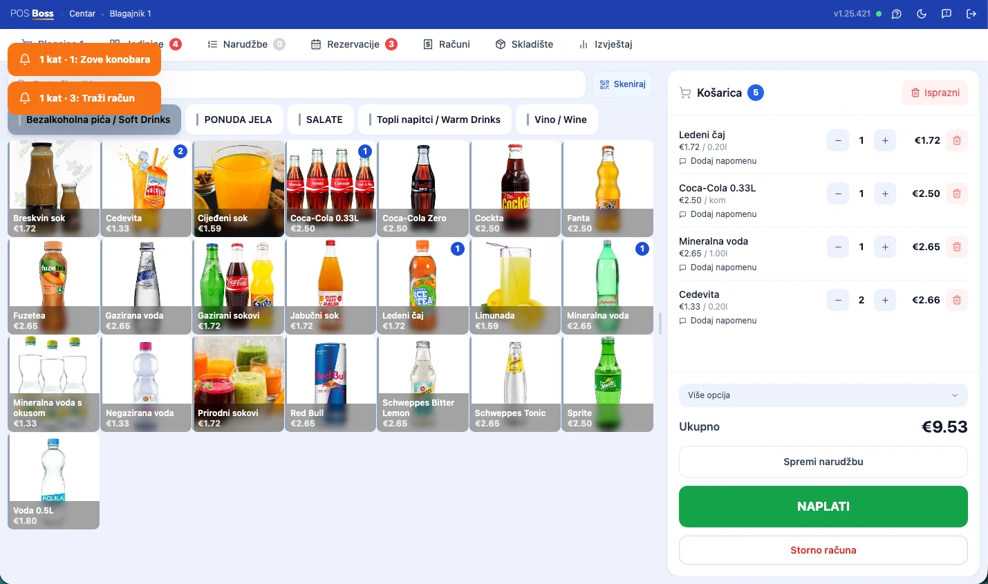 POS notifications for server calls and bill requests