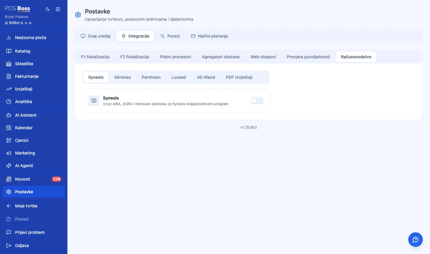 Postavke integracija s računovodstvenim programima
